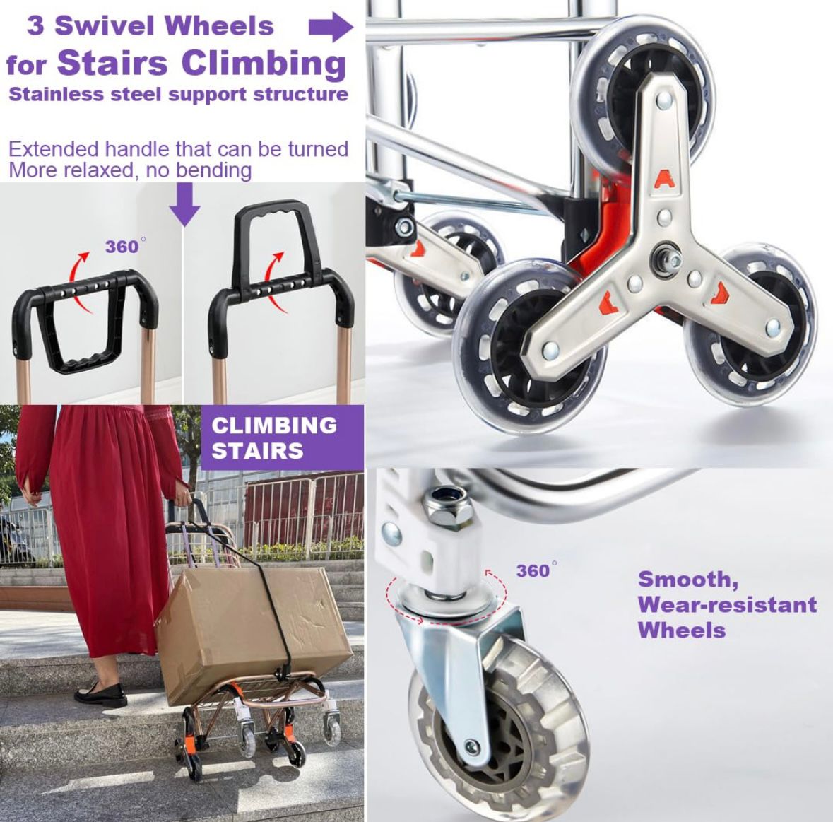 CARRITO DE COMPRAS PLEGABLE MULTIUSOS,  Subir escaleras